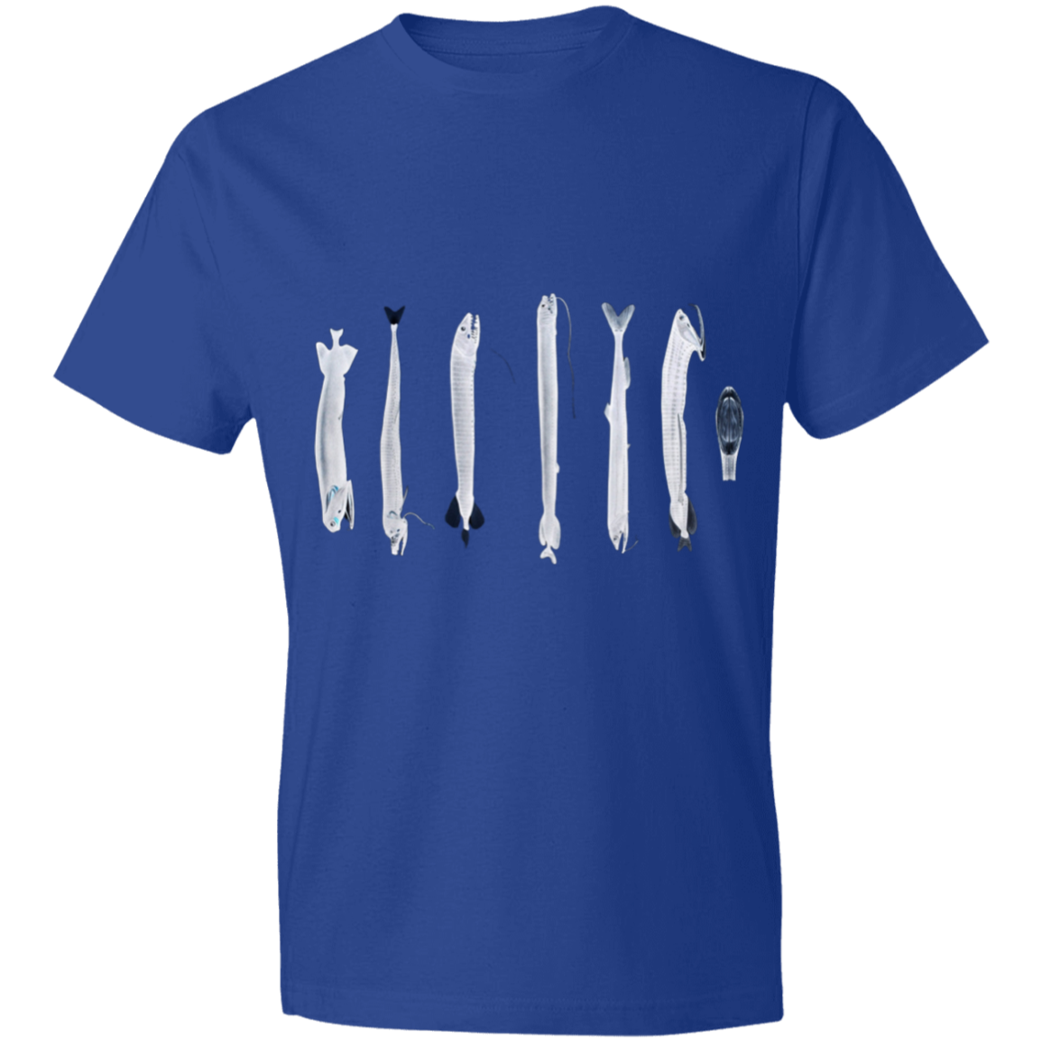 Deep seas fish varieties illustration, with special chromatic effect ,on Lightweight T-Shirt. BARS