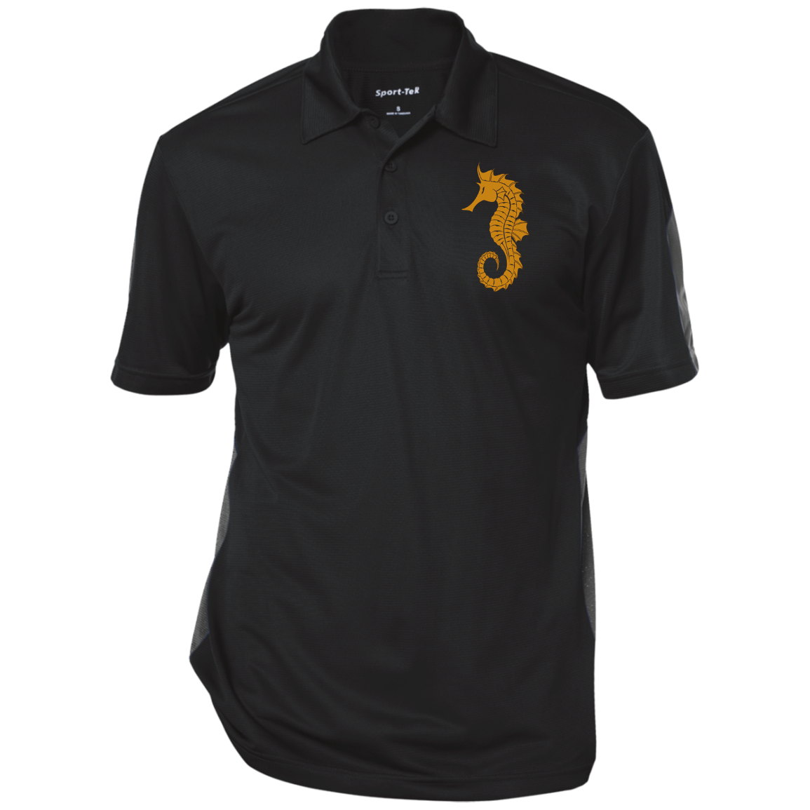 Embroided fatherhood Symbol: "Father Hippocampus" , Seahorse. Performance Textured Three-Button Polo. BARS