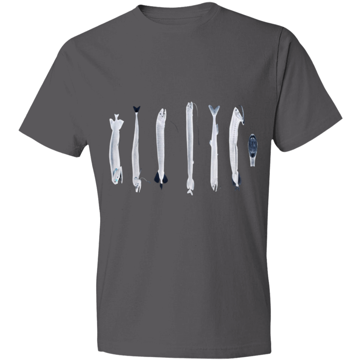 Deep seas fish varieties illustration, with special chromatic effect ,on Lightweight T-Shirt. BARS