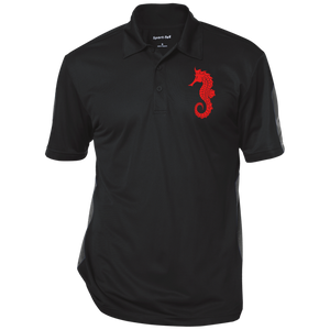 Embroided fatherhood Symbol: "Father Hippocampus" , Seahorse. Performance Textured Three-Button Polo. BARS