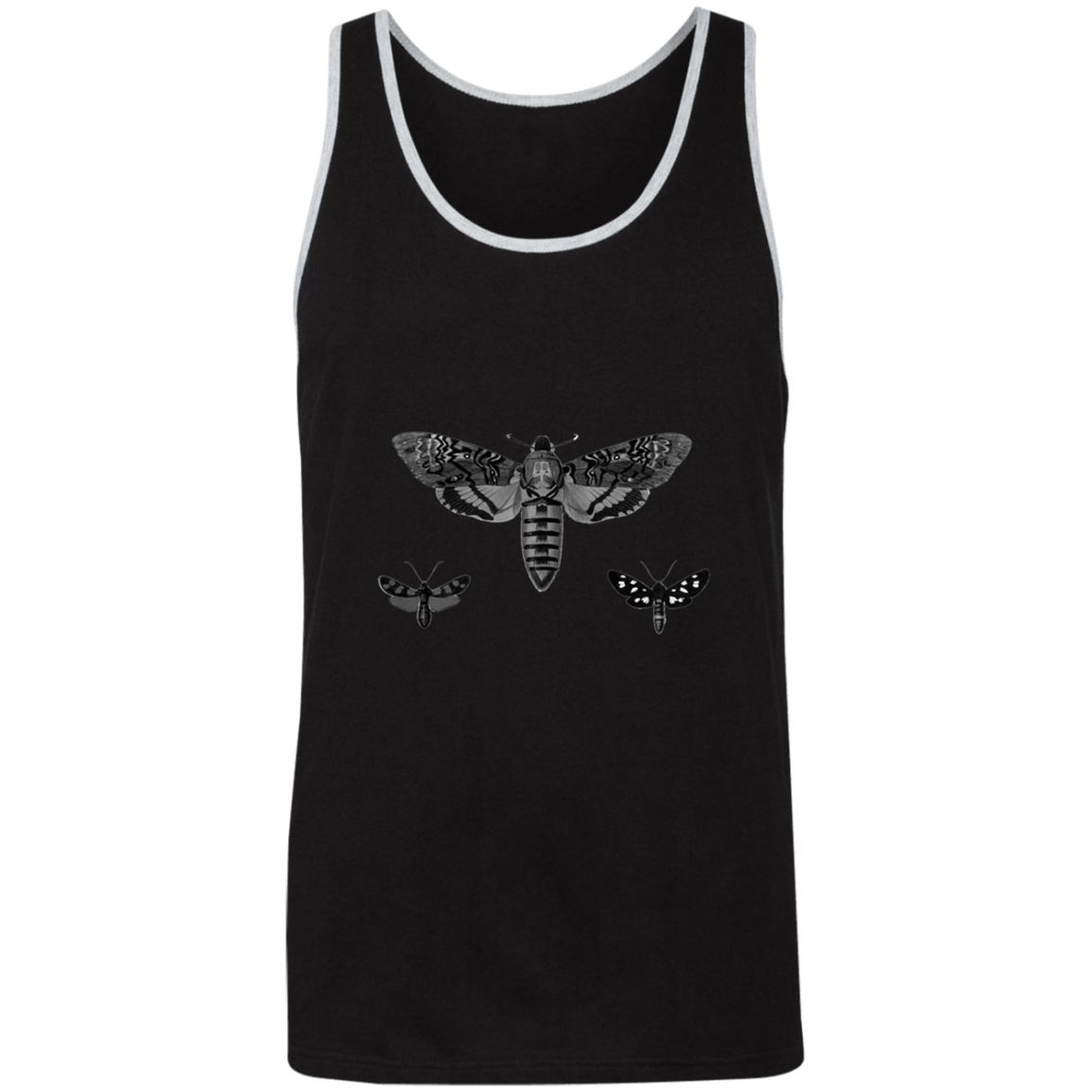 "Nocturnal birds" Illustration of moths, unisex tank top. BARS