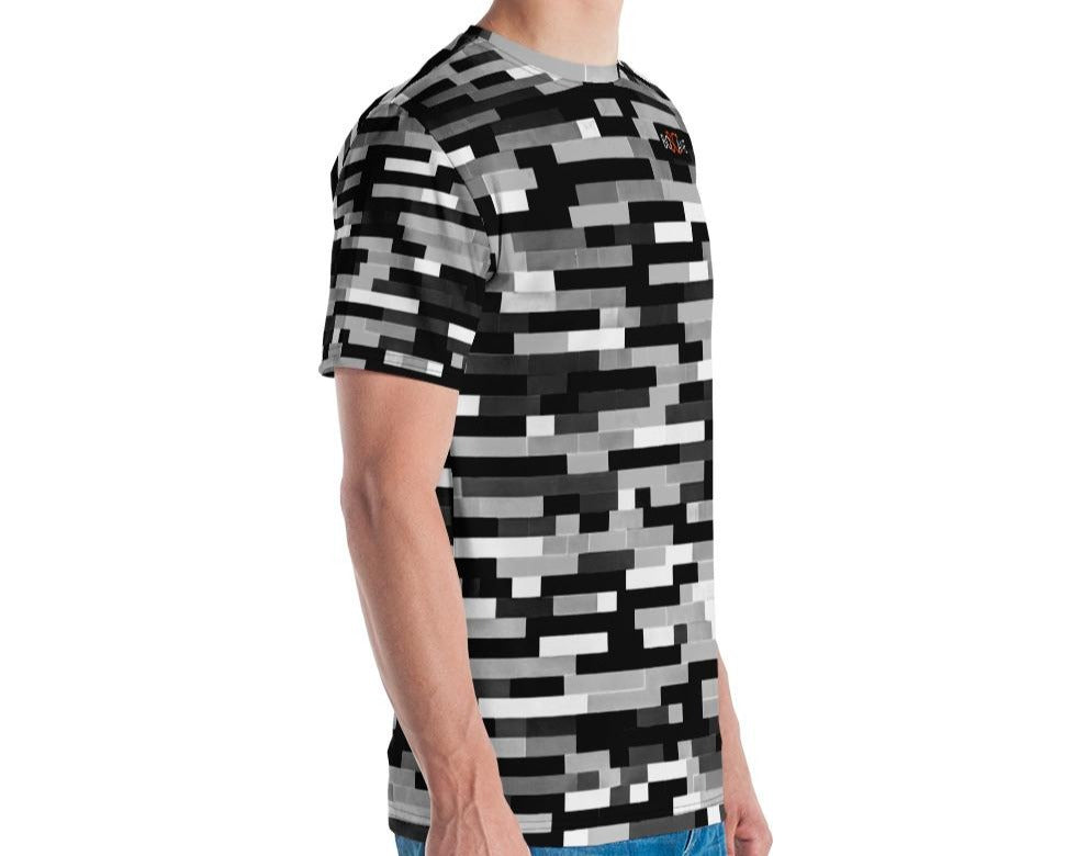"Dramatic Dichromatic Legos" Another Fun version of the famous "Lego Wailing Wall" in Black and White, Men's T-shirt