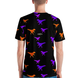 Funky Dino in Pixel art, Purple & Orange T-rex. In Black. Men's T-shirt