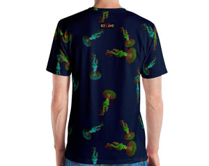 "Fascinating Jellyfish" in turquoise and lemonade green, 3 COLOR VARIANTS.  Men's T-shirt