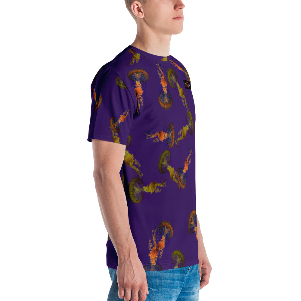 "Fascinating Jellyfish" in Tangy Orange and electric Yellow. 3 COLOR VARIANTS. jersey short sleeved men shirt.