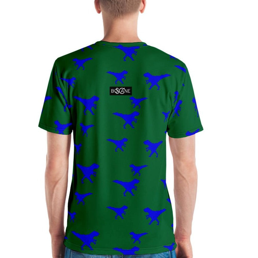 Funky Dino in Pixel art, Royal Blue T-rex. In Moss Green. Men's T-shirt
