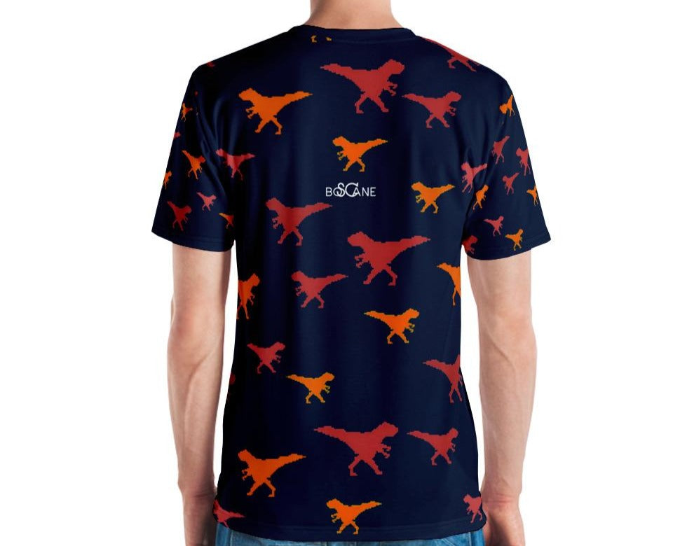 Funky Dino in Pixel art, Dark pink & tangy Orange T-rex. 7 COLOR VARIANTS. Men's T-shirt