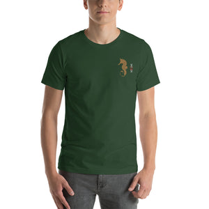 Embroided fatherhood Symbol: "Father Hippocampus" , Seahorse. Short-Sleeve Unisex T-Shirt