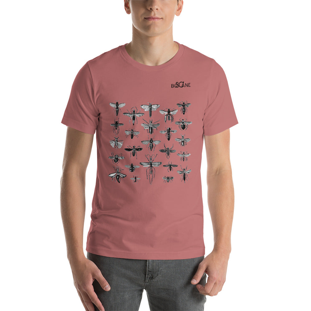 "Insect Vibrations" in aluminium grey, front panel style, Short-Sleeve Unisex T-Shirt