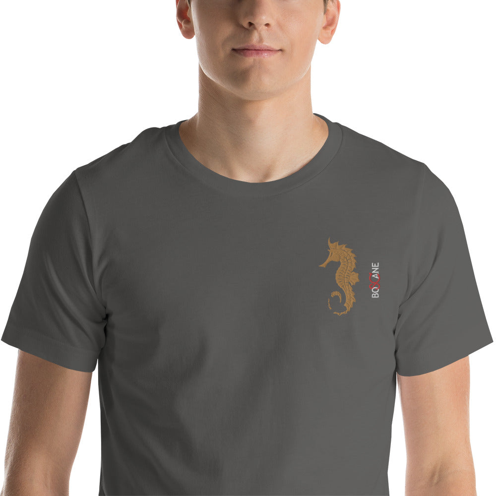 Embroided fatherhood Symbol: "Father Hippocampus" , Seahorse. Short-Sleeve Unisex T-Shirt