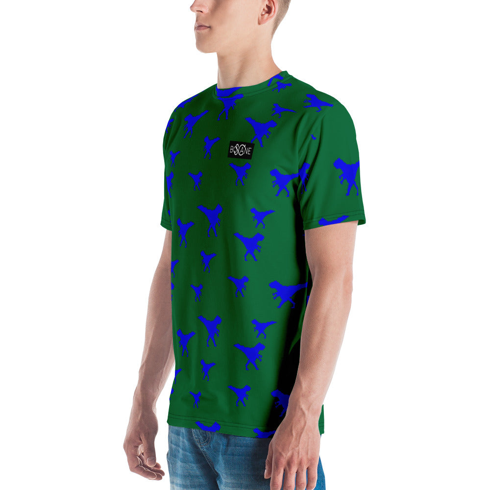 Funky Dino in Pixel art, Royal Blue T-rex. In Moss Green. Men's T-shirt