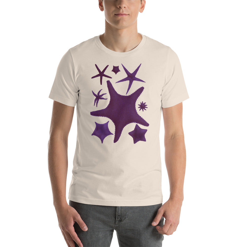 "Marine creaturz" collection, "Ultraviolet" purple Sea stars illustration on Short-Sleeve Unisex T-Shirt