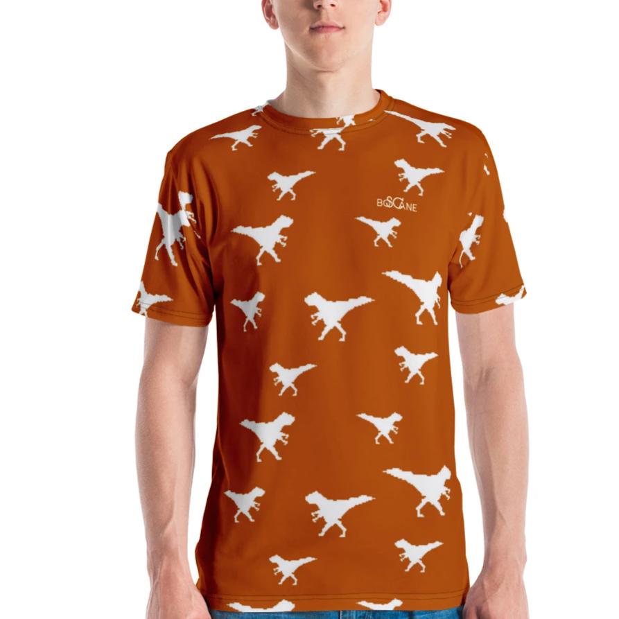 Funky Dino in Pixel art, WHITE T-rex. In Burnt Orange. T-shirt