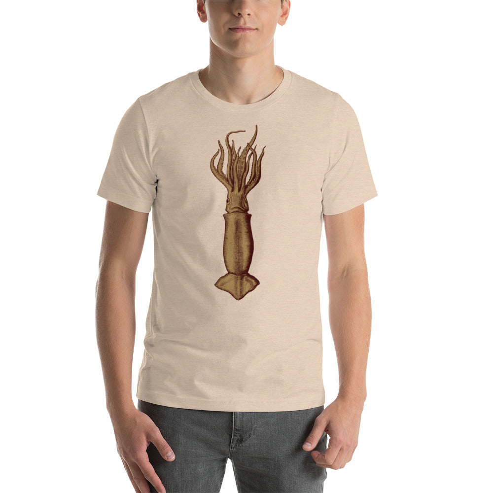 Squid in old gold. Vintage-style illustration. Short-Sleeve Unisex T-Shirt