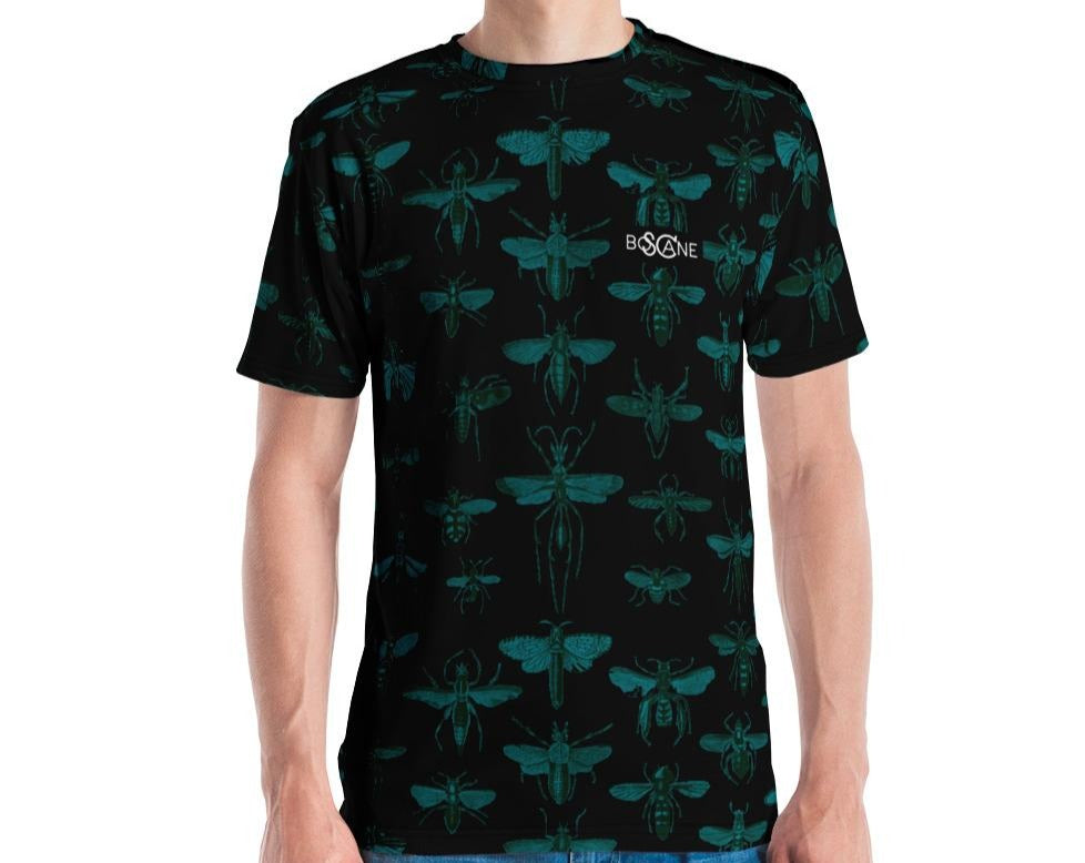 "Insect Vibrations" in emerald blue (design's color). In 5 COLOR VARIANTS. short-sleeved T-shirt