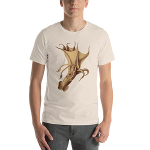 Squid, Vintage style illustration in old gold color. "Marine Creaturz" Collection. Short-Sleeve Unisex T-Shirt