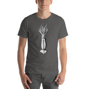 Squid Illustration, in aluminium grey. Short-Sleeve Unisex T-Shirt