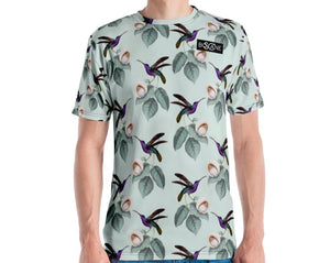 "The esquisite Flower & the restless Horny Hummingbird".  In 5 COLOR VARIANTS. Men's T-shirt