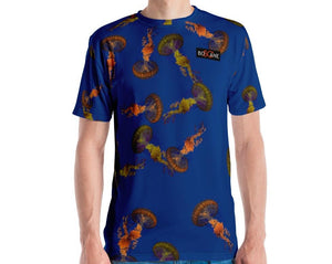 "Fascinating Jellyfish" in Tangy Orange and electric Yellow. 3 COLOR VARIANTS. jersey short sleeved men shirt.