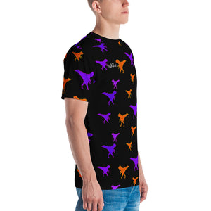 Funky Dino in Pixel art, Purple & Orange T-rex. In Black. Men's T-shirt
