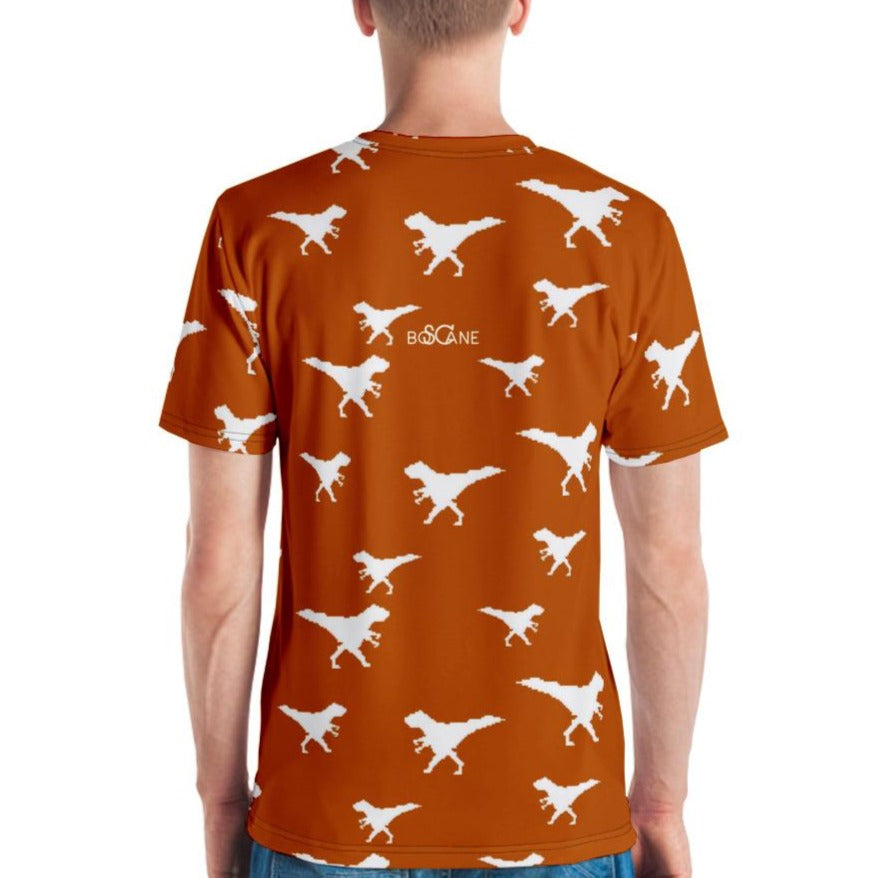 Funky Dino in Pixel art, WHITE T-rex. In Burnt Orange. T-shirt
