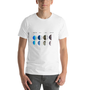Kepler 20e and Kepler 20f, Venus and Earth in a Special chromatic effect. Short-Sleeve Unisex T-Shirt
