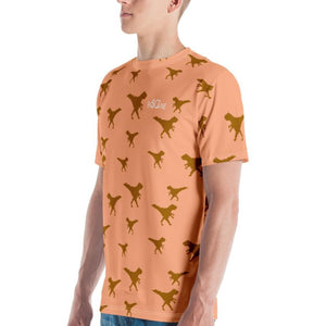 Funky Dino in Pixel art, GOLDEN T-rex. In Peach Orange. Men's T-shirt