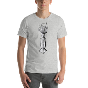 Squid Illustration, in aluminium grey. Short-Sleeve Unisex T-Shirt