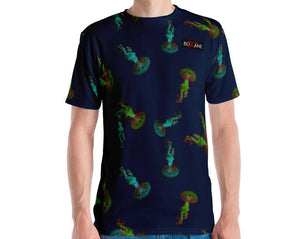 "Fascinating Jellyfish" in turquoise and lemonade green, 3 COLOR VARIANTS.  Men's T-shirt