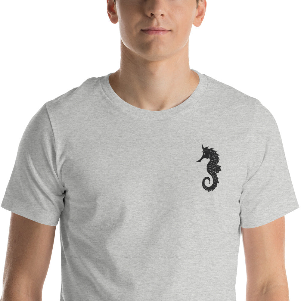 Embroided fatherhood Symbol: "Father Hippocampus" , Seahorse.Short-Sleeve Unisex T-Shirts
