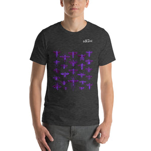 "Insect Vibrations"  in "Ultraviolet" purple, in front panel style, Short-Sleeve Unisex T-Shirt