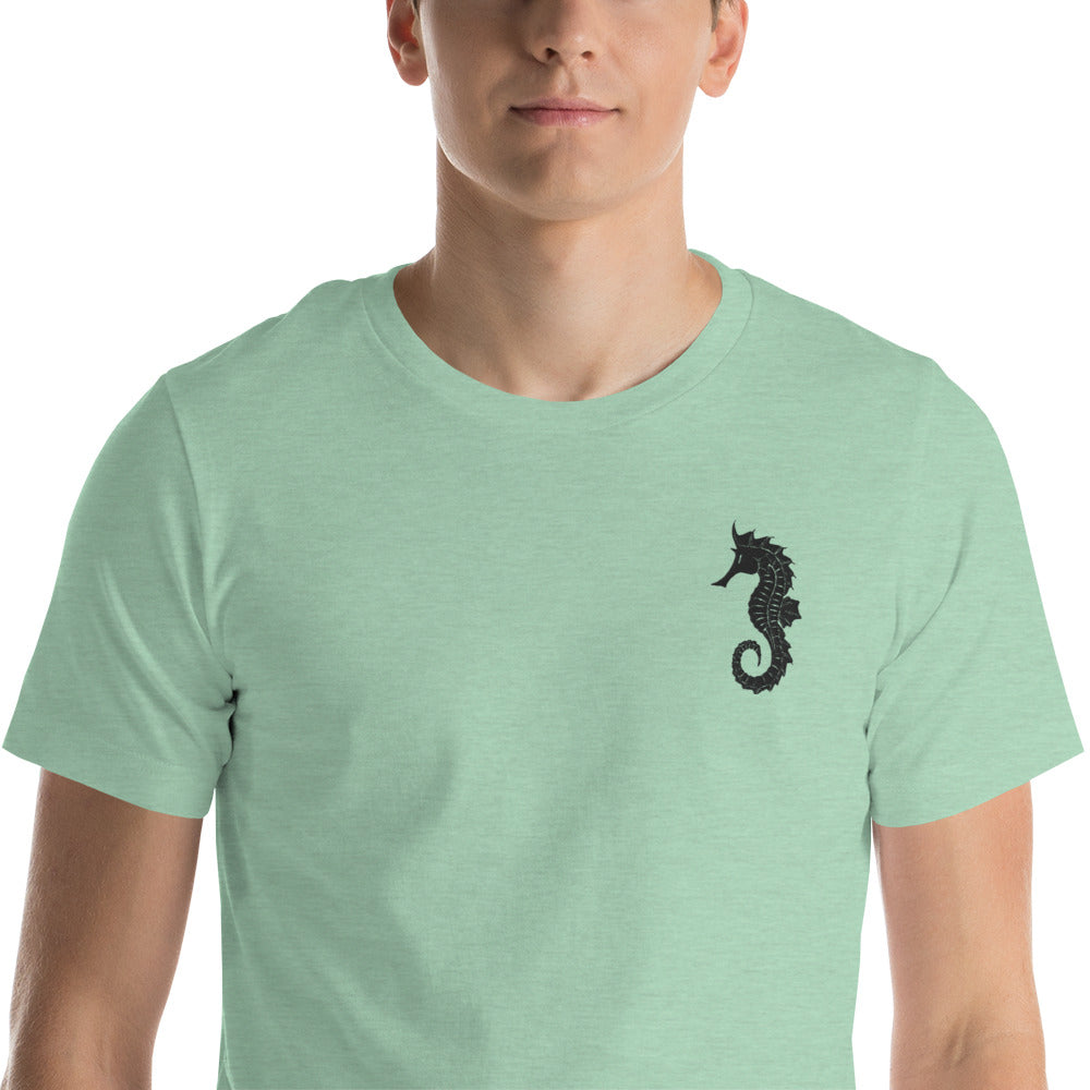 Embroided fatherhood Symbol: "Father Hippocampus" , Seahorse.Short-Sleeve Unisex T-Shirts